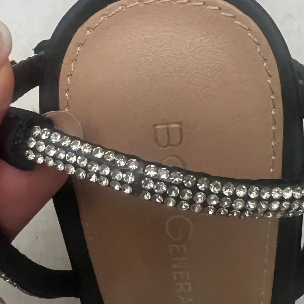 BCBGeneration Black Satin Heels Rhinestone Bows Pointed Toe Shoes Womens Sz 9.5